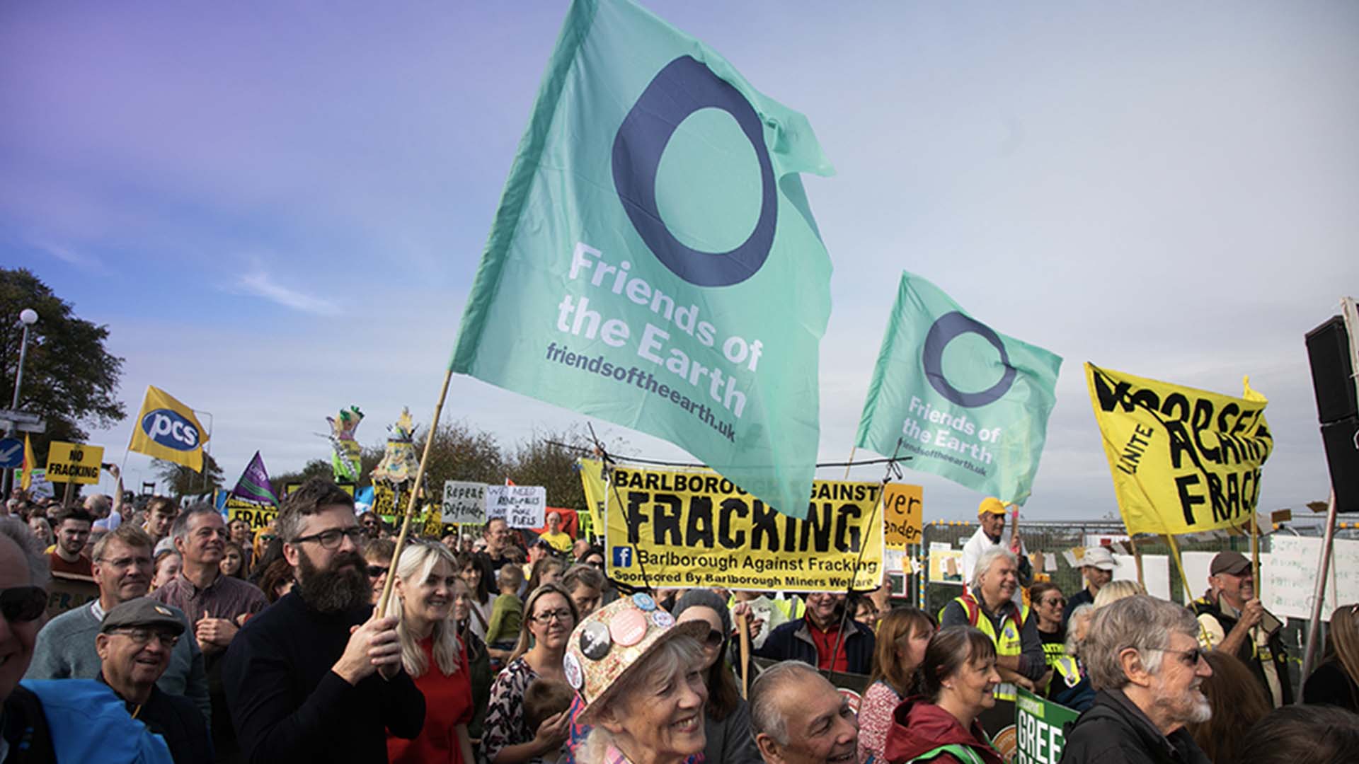 Friends of the Earth banners at fracking protest 